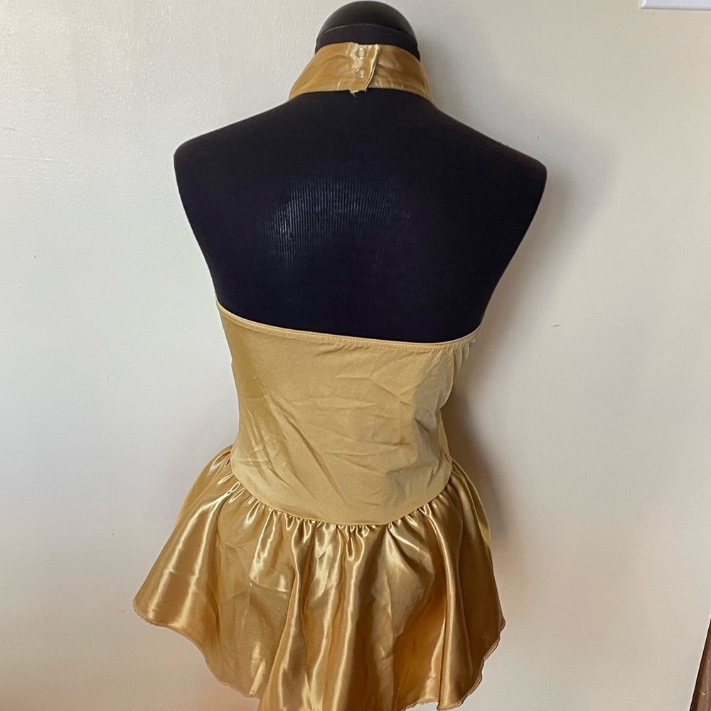 Gold Satin Halter Peplum Zip-Front Top - Picture 11 of 11